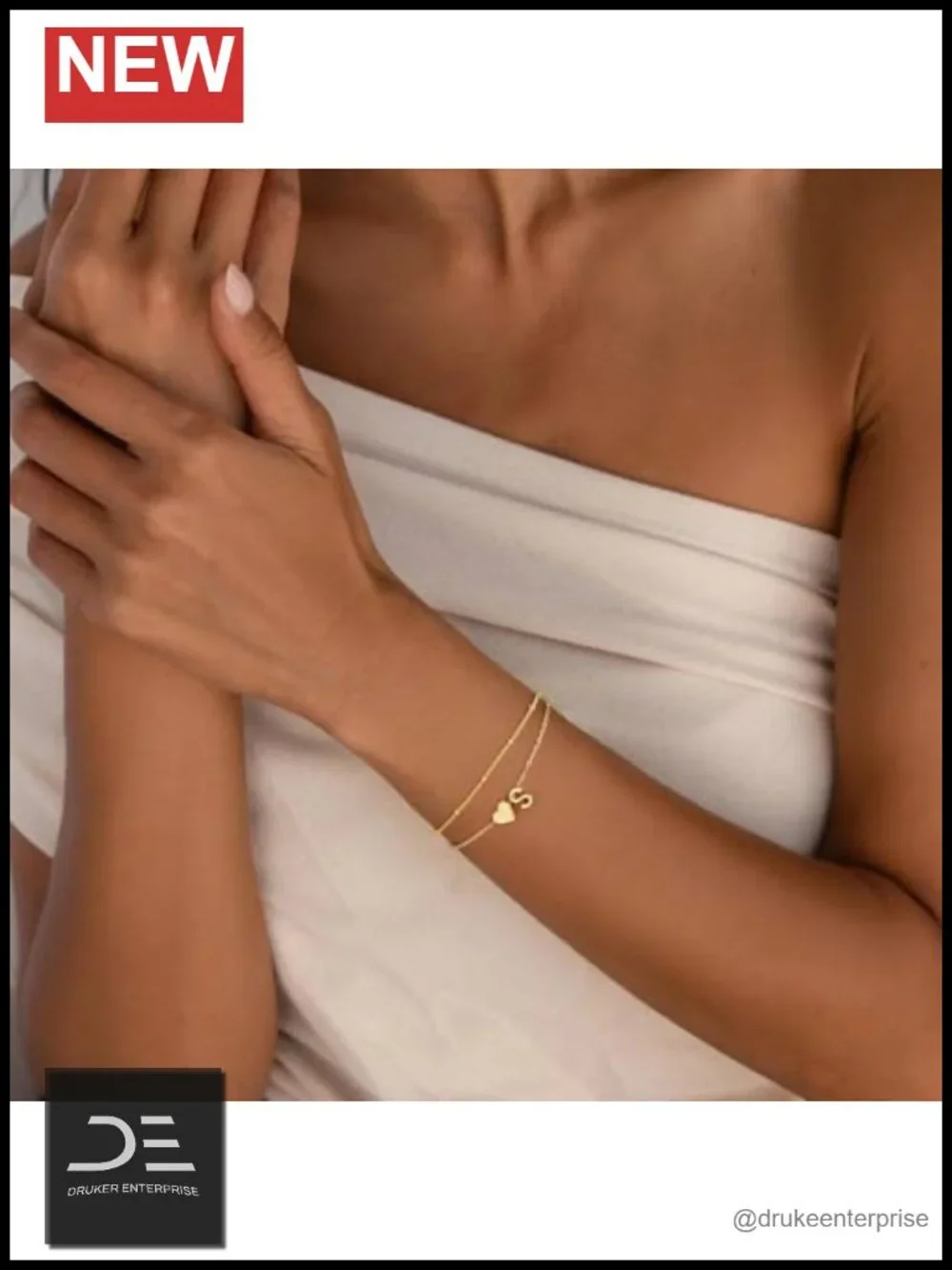 14K Gold Plated dainty layered heart initial bracelet - adjustable lobster clasp